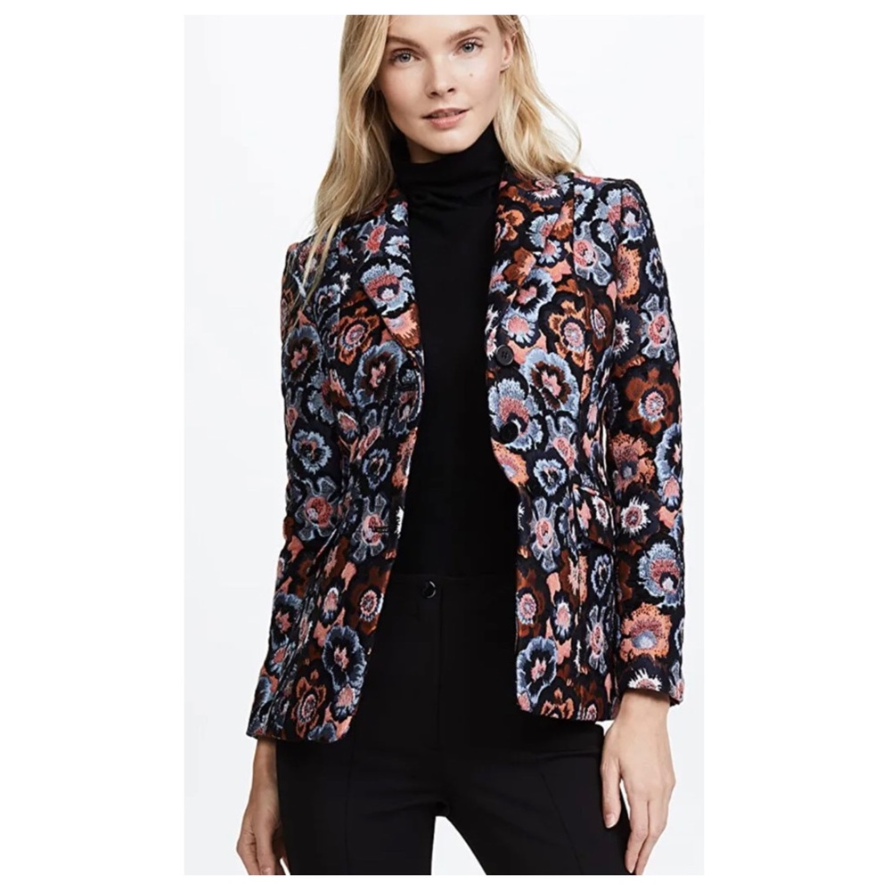 SOLD NWT THEORY Floral Print Embroidered Blazer Riding Jacket 2 Floral Jacquard - Picture 4 of 12